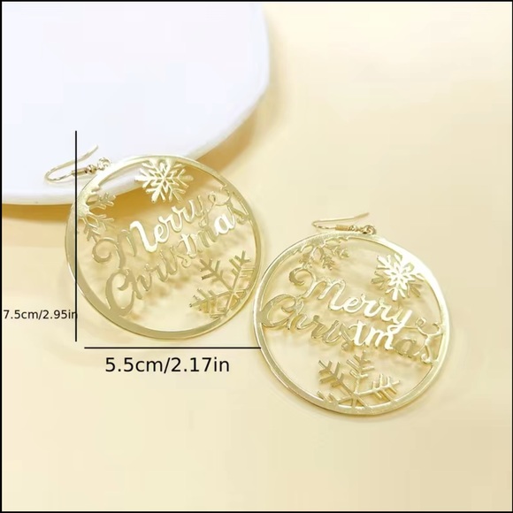 Gold Merry Christmas Earrings - Picture 6 of 7